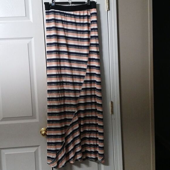WallpapHer  navy peach white striped pullon maxi skirt  Sz M NWOT - Picture 5 of 9